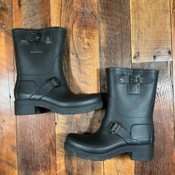 Hunter Black Waterproof Biker Rubber Rain Boots Women’s Size 9 - Picture 7 of 12